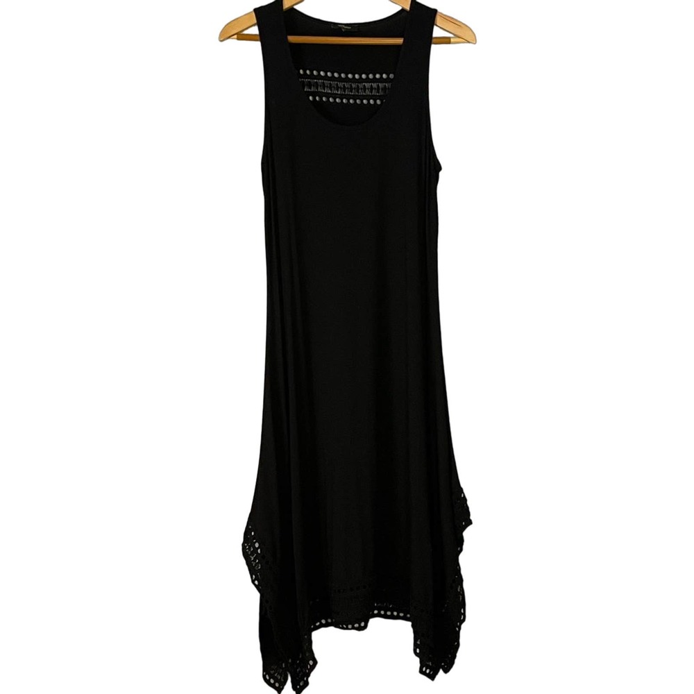 Cupio Sleeveless Black Crochet Trim Midi Dress Large L